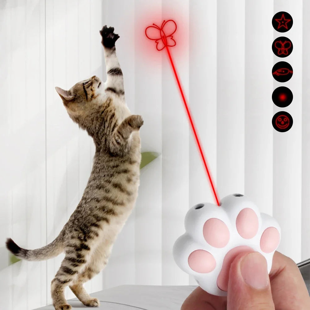 Rechargeable Cat Laser Toy with Multiple Patterns – Interactive LED Light Paw Shape for Training & Play