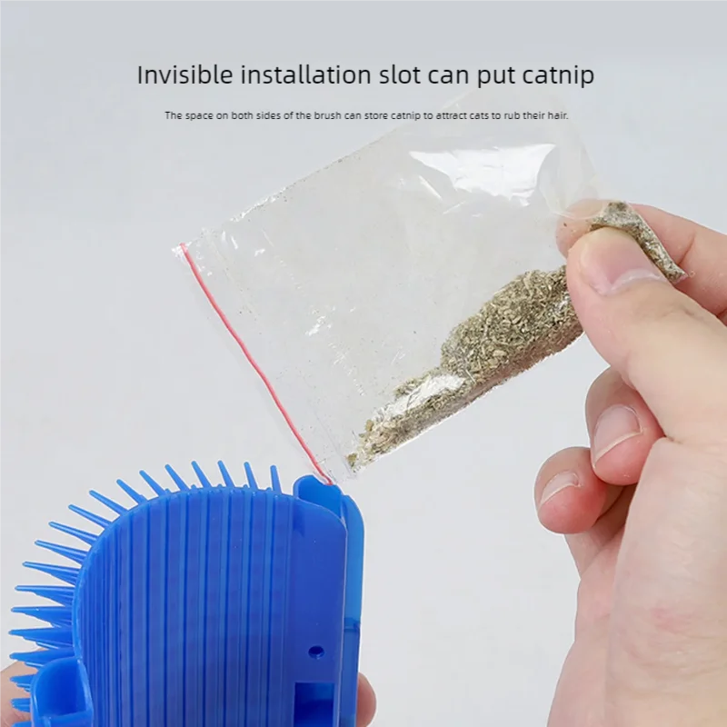 Gray self-groomer brush with catnip compartment