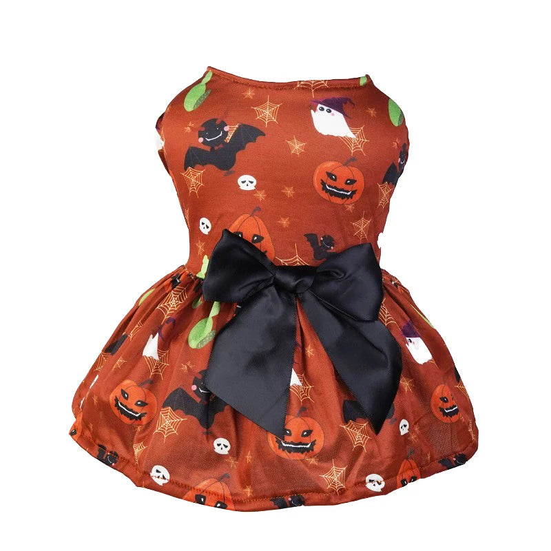 Halloween Dog Dress – Pumpkin Print Costume for Small Dogs