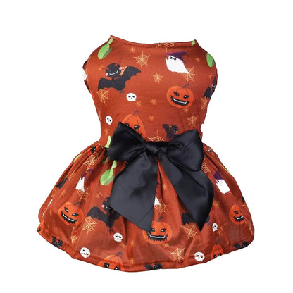 Halloween Dog Dress – Pumpkin Print Costume for Small Dogs