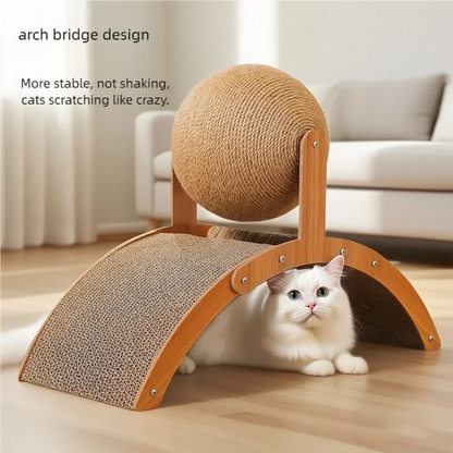 Wooden cat scratcher with stable curved base