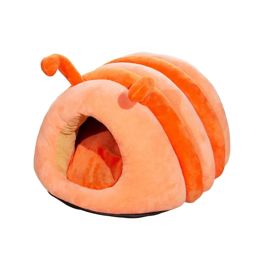 Pumpkin Cat Bed – Soft Cotton Enclosed Pet Nest for Cats (Green & Orange)
