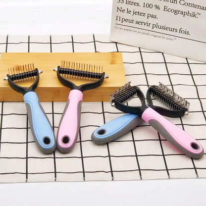 Stainless steel deshedding brush removing loose fur
