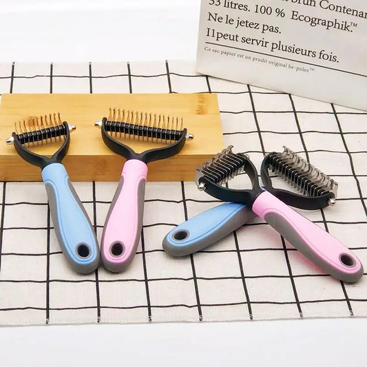 Stainless steel deshedding brush removing loose fur