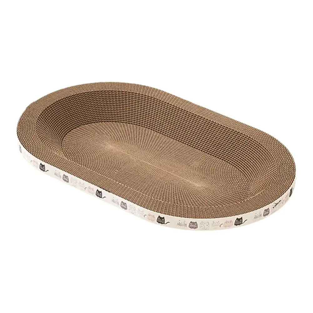 Brown oval corrugated cardboard cat scratcher bed for claws and rest