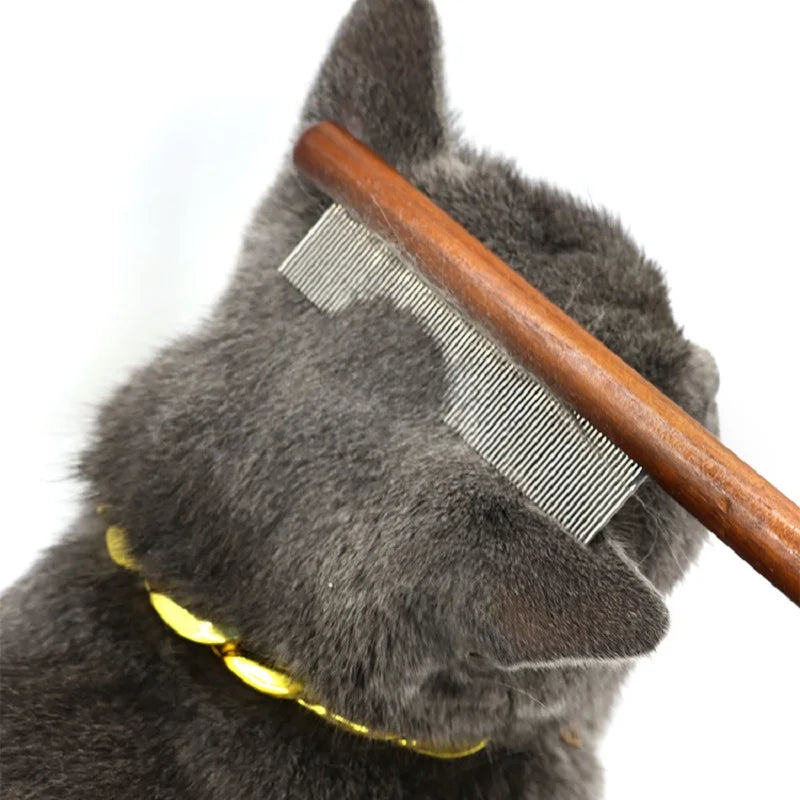 Durable wooden handle comb for cats and small dogs