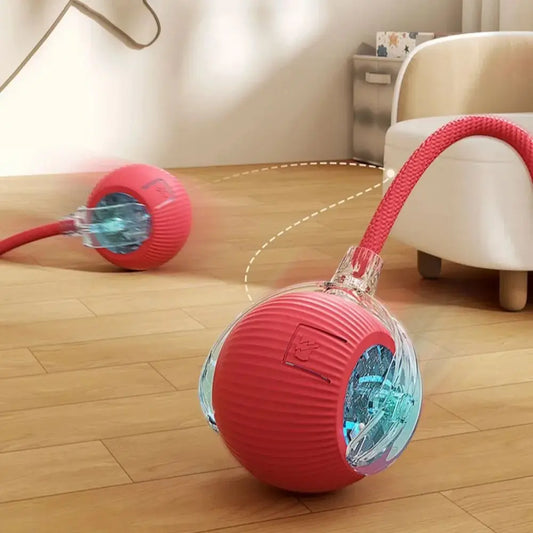 Rechargeable Smart Cat Ball Toy – Interactive Automatic Rolling Ball with Faux Tail, USB Type-C Charging, Anti-Obstacle Design for Dogs & Cats