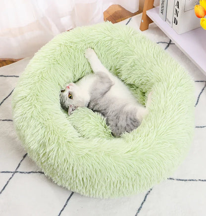 Soft donut cat bed with long plush
