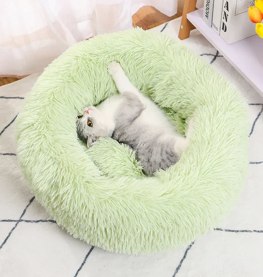Soft donut cat bed with long plush
