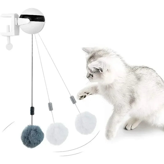 Electronic motion cat toy with dangling ball interactive play