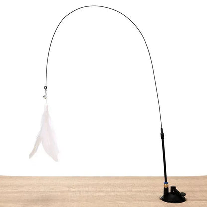 Interactive Cat Feather Toy with Suction Cup – 360° Bouncing Wand Toy with 2 Detachable Feathers for Wall, Floor, or Glass Mounting