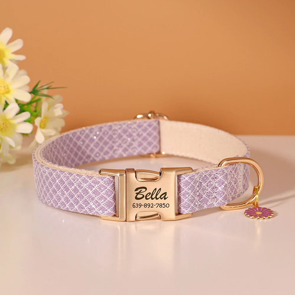 Custom Nylon Dog Collar with Engraved Name Tag – Adjustable & Personalized