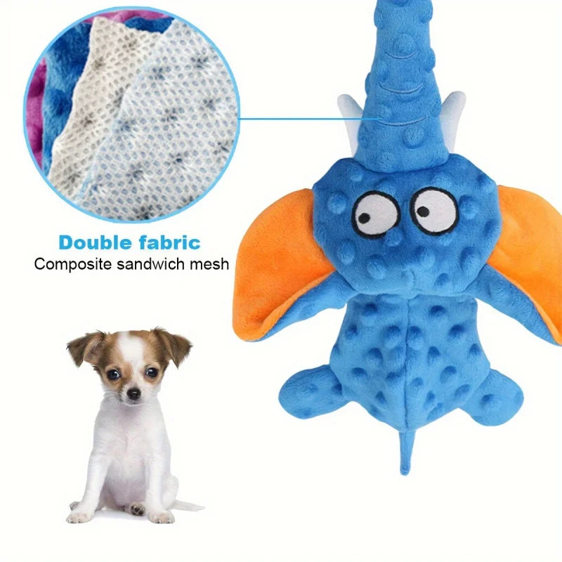 Plush elephant squeaky dog toy – blue color