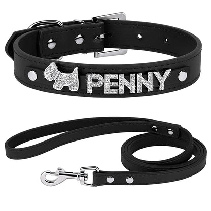 Personalized Dog Collar with Name & Leash – Custom Bling