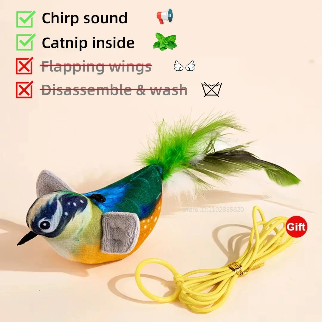Rechargeable Cat Toy Bird – Flapping Wings, Chirping Sound & Catnip Pocket