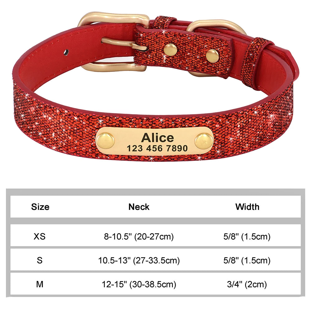 Personalized Cat & Dog Collar with Crystal Rhinestones – Adjustable Collar with Custom Engraved Anti-Lost ID Tag