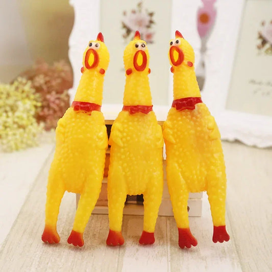 Squeaky Rubber Chicken Toy for Dogs – 17CM Funny Screaming Chew Toy, Durable Yellow Rubber Pet Toy for Puppies & Small Dogs