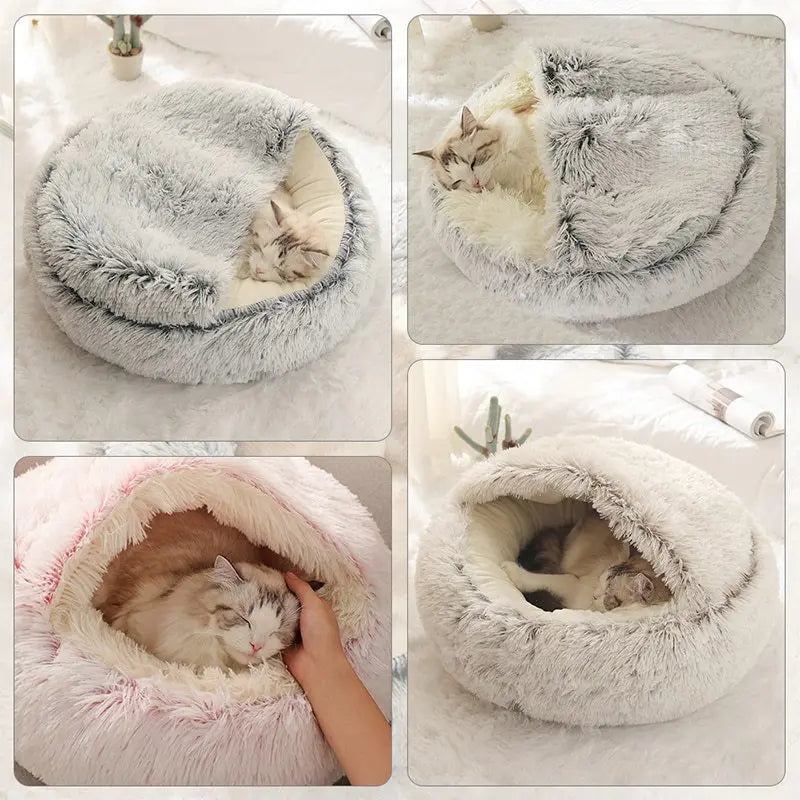 Pink covered plush pet bed for small pets
