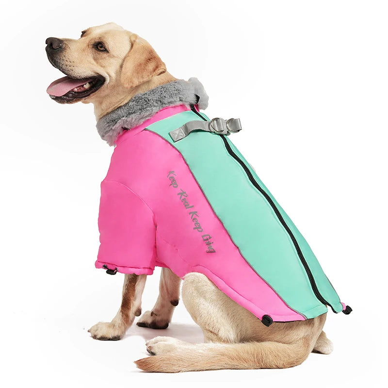 Yellow waterproof warm jacket for large dogs