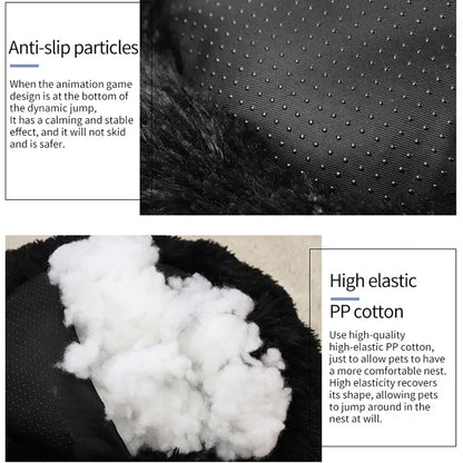 Dog relaxing in plush donut calming bed
