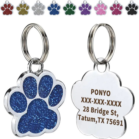 Personalized paw pet ID tag with engraving
