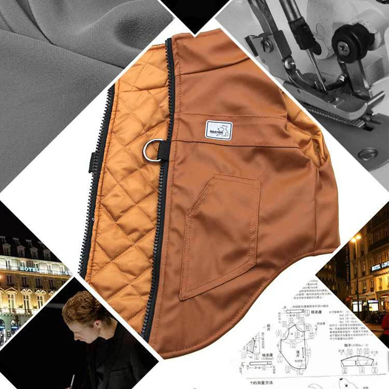 Gray waterproof dog coat with secure straps
