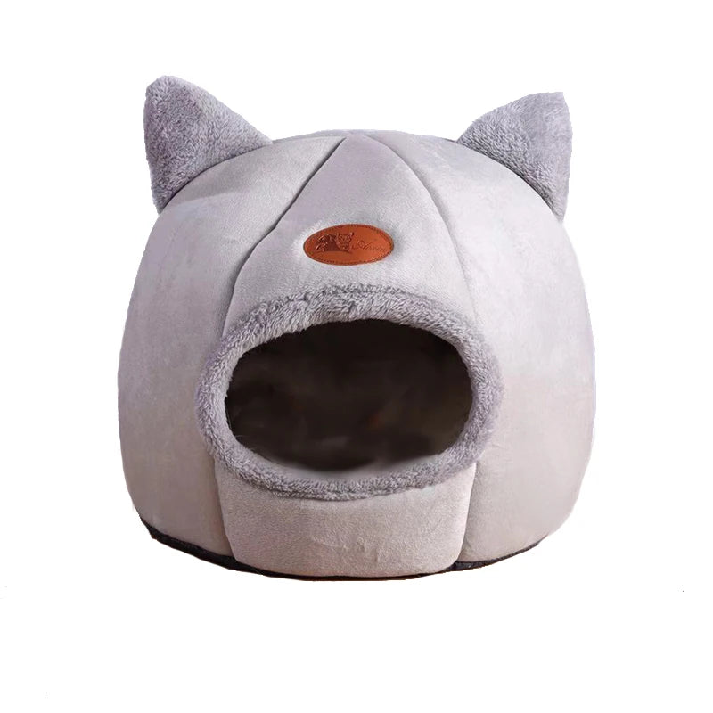 Light grey cozy pet bed with soft interior