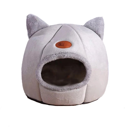 Light grey cozy pet bed with soft interior