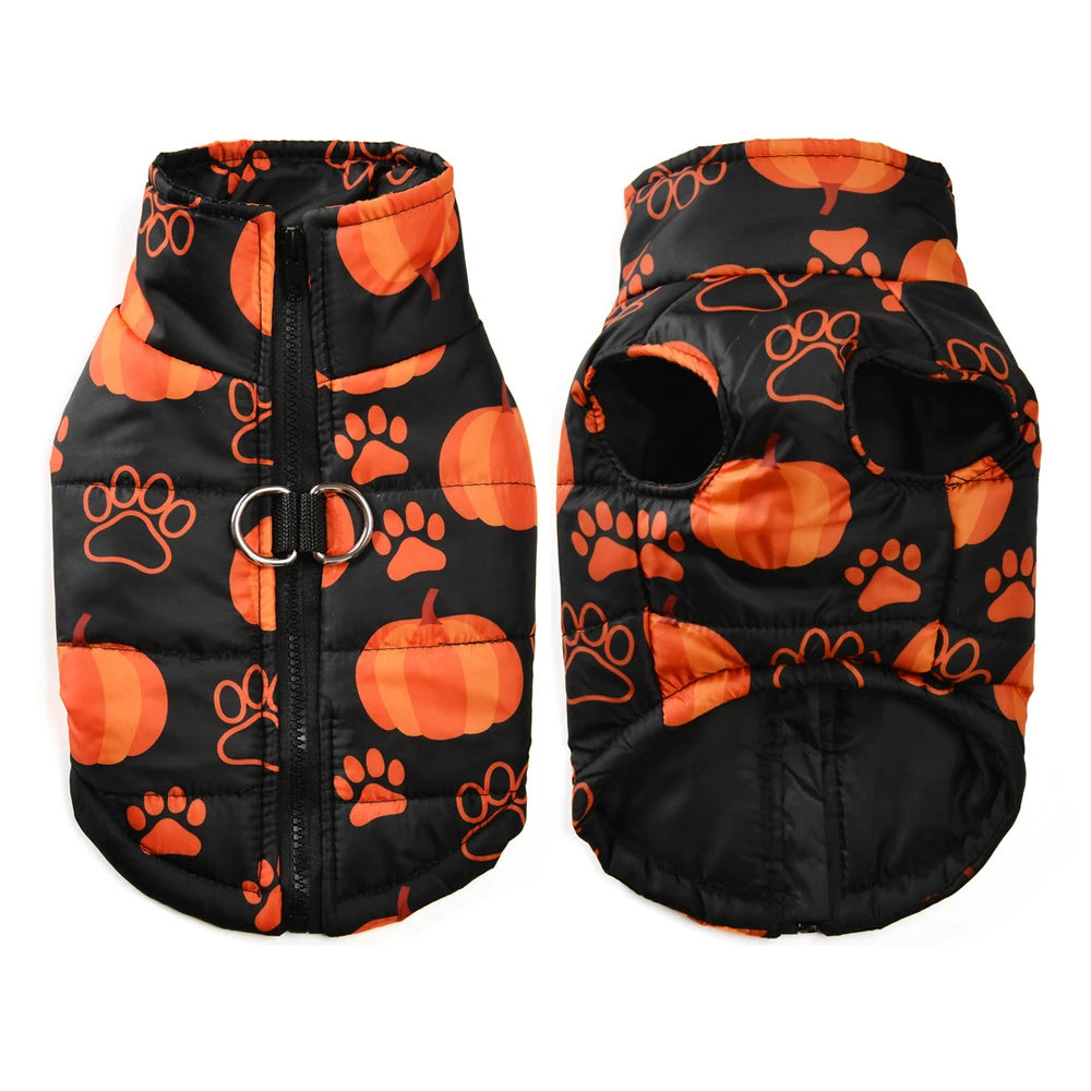 Halloween Dog Jacket – Warm Pumpkin Print Costume