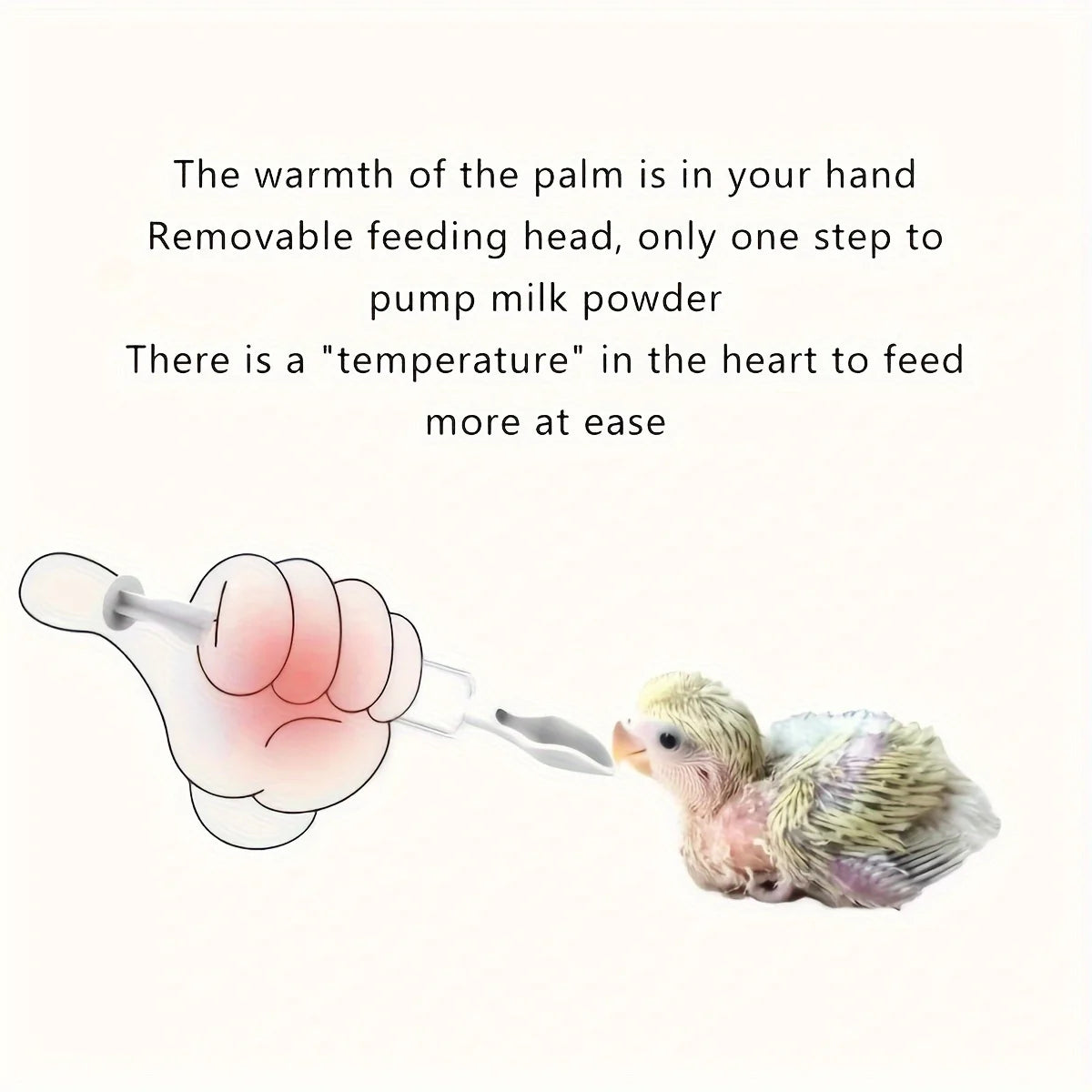 Bird owner feeding baby parrot with syringe set