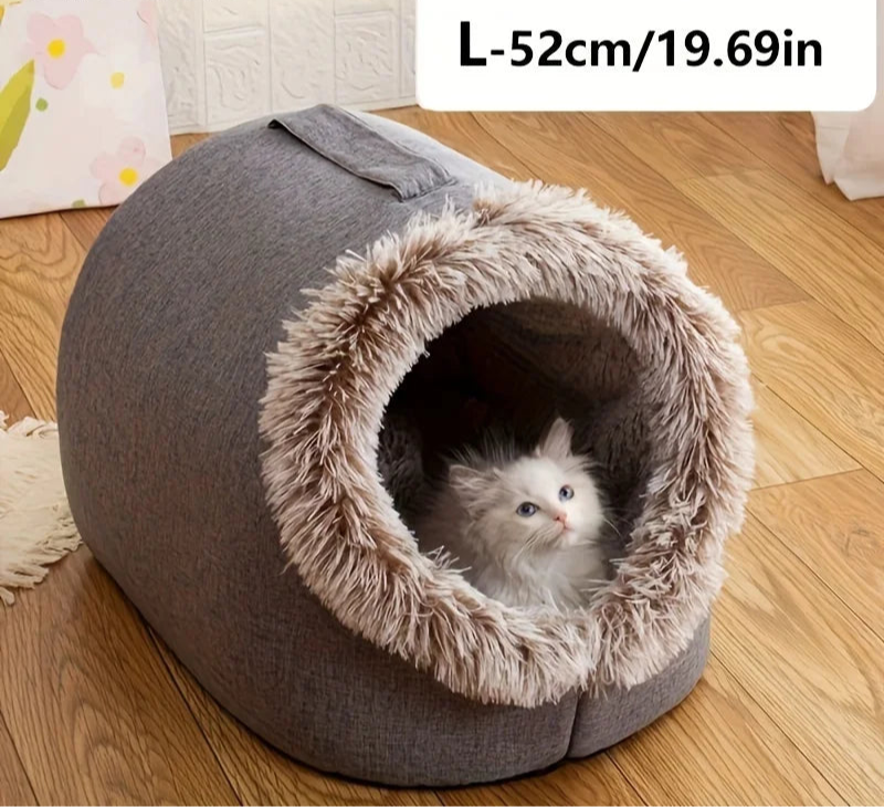 cat sleeping house with soft plush interior