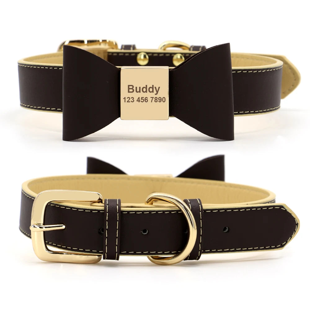 
Adjustable pet collar with engraved ID tag and stylish plaid design
