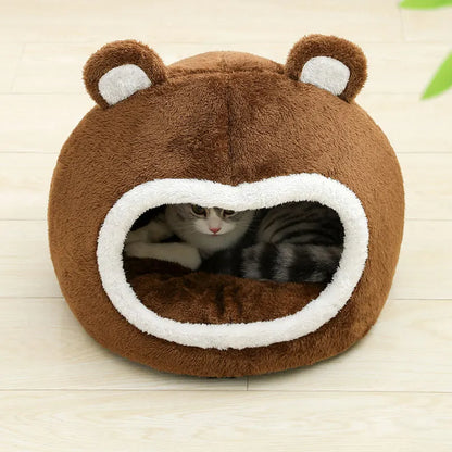 Small pet resting in enclosed plush bed – lifestyle photo