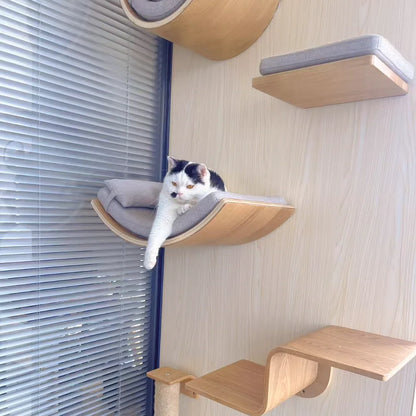 Full wall cat climbing playground – modular shelves and hammocks