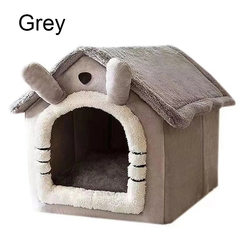 Foldable Pet House Bed – Cozy Washable Dog & Cat Kennel with Cushion
