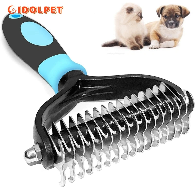 Dual-sided pet grooming brush for dogs and cats
