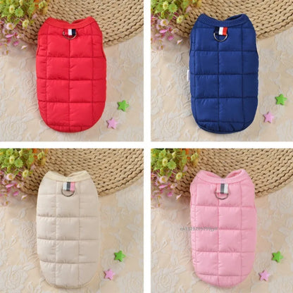 Small dog wearing warm padded winter coat
