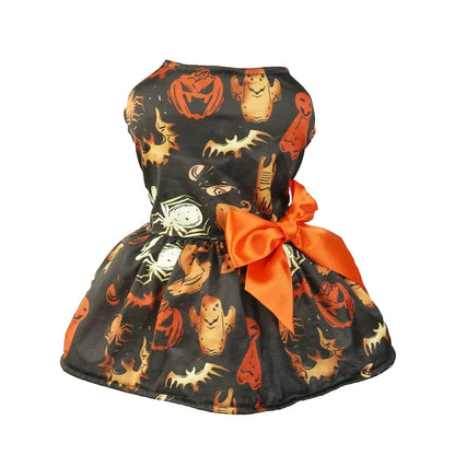 Halloween Dog Dress – Pumpkin Print Costume for Small Dogs