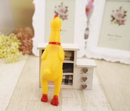 Squeaky Rubber Chicken Toy for Dogs – 17CM Funny Screaming Chew Toy, Durable Yellow Rubber Pet Toy for Puppies & Small Dogs