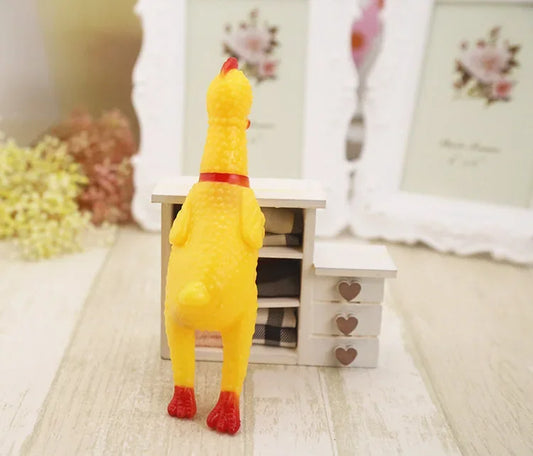 Squeaky Rubber Chicken Toy for Dogs – 17CM Funny Screaming Chew Toy, Durable Yellow Rubber Pet Toy for Puppies & Small Dogs