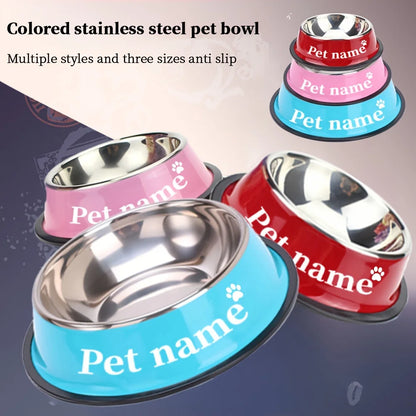 Pet feeding bowl with engraved personalization and non-slip base