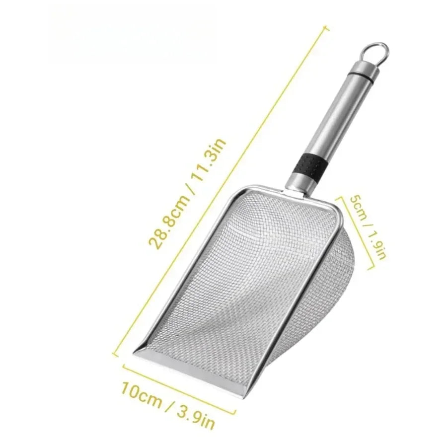 Rust-resistant stainless steel litter scoop for cats