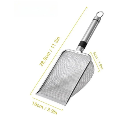 Rust-resistant stainless steel litter scoop for cats
