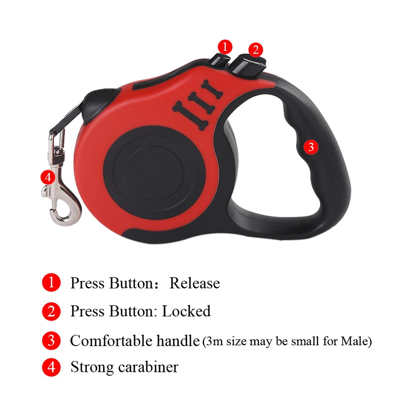 Retractable Dog Leash 3m/5m – Durable Nylon for Small Pets