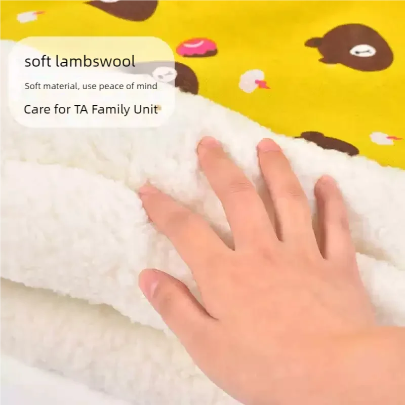 Three colors of plush cartoon cat beds – pink, yellow, blue