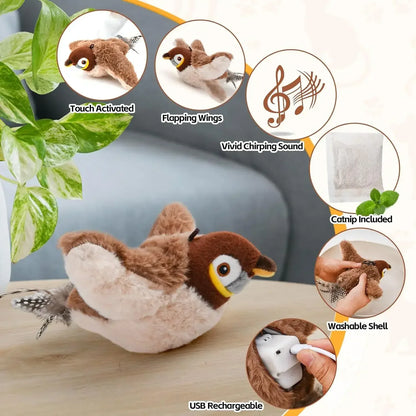 Soft plush bird cat toy with refillable catnip bag – interactive play