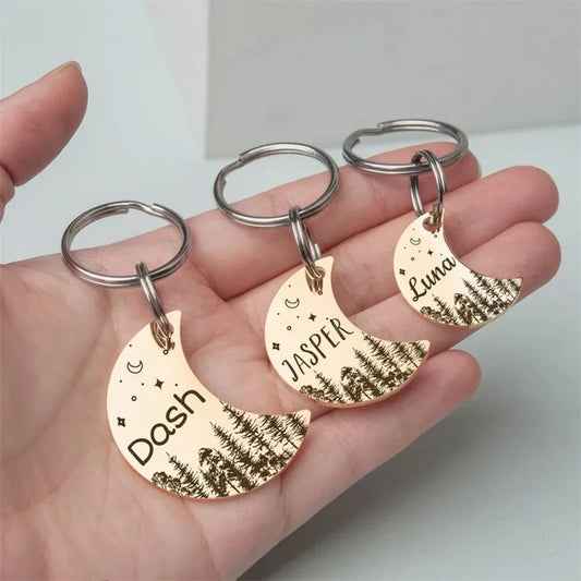 Personalized moon-shaped pet ID tag for dogs and cats
