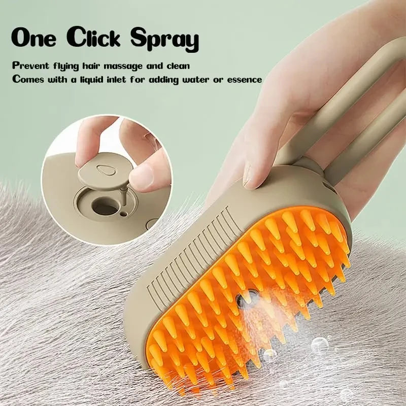 Rechargeable Pet Grooming Brush 3-in-1 – Electric Spray & Massage Comb for Dogs and Cats, Removes Loose Hair & Tangles