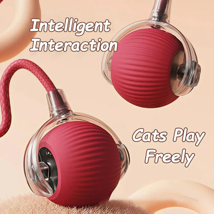 Rechargeable Smart Cat Ball Toy – Interactive Automatic Rolling Ball with Faux Tail, USB Type-C Charging, Anti-Obstacle Design for Dogs & Cats