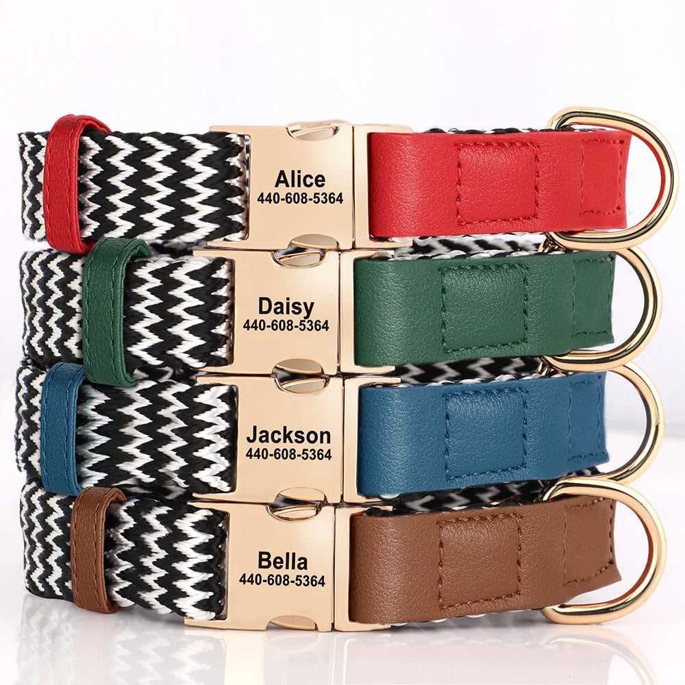 Blue nylon adjustable collar with custom name engraving